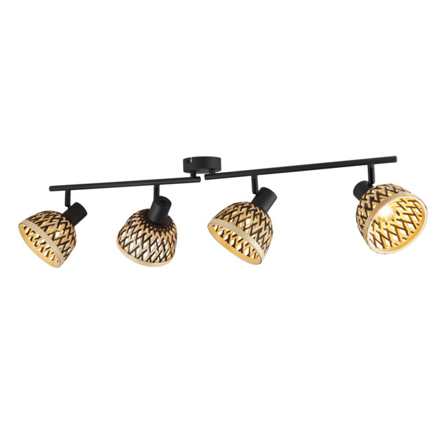 Lance 4 Light Spotlight Bar Black Metal & Bamboo Shade - image 1