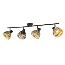 Lance 4 Light Spotlight Bar Black Metal & Bamboo Shade - thumbnail 1