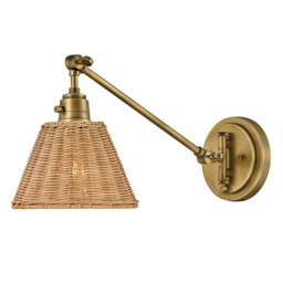 Hinkley Arti Dome Wall Lamp Contemporary Heritage Brass, Natural Rattan Shade 1x E27 - thumbnail 1
