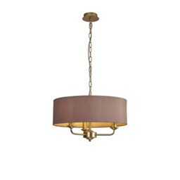 Banyan 3 Light Multi Arm Pendant With 45cm x 15cm Dual Faux Silk Fabric Shade Champagne Gold/Taupe