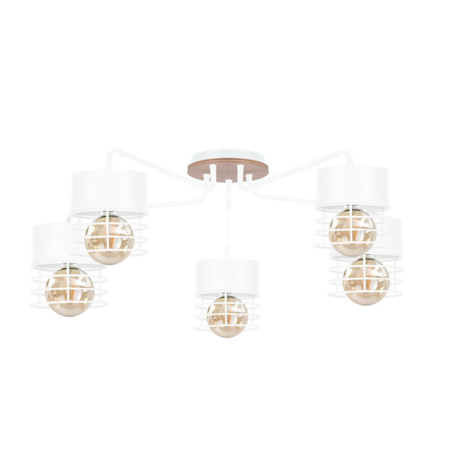 Casa Multi Arm Semi Flush Ceiling Light White, Wood, 70cm, 5x E27