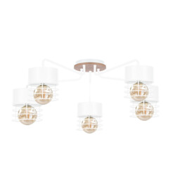 Casa Multi Arm Semi Flush Ceiling Light White, Wood, 70cm, 5x E27