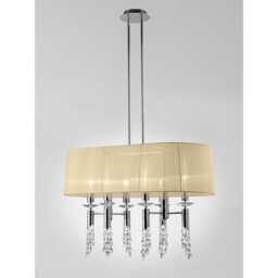 Tiffany Pendant 6+6 Light E27+G9 Oval, Polished Chrome With Cream Shade & Clear Crystal - thumbnail 2