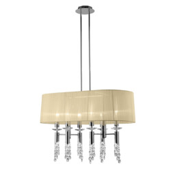 Tiffany Pendant 6+6 Light E27+G9 Oval, Polished Chrome With Cream Shade & Clear Crystal - thumbnail 1
