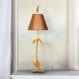 Red Bell 1 Light Table Lamp Gold Leaf Floral Leaves Design, E27 - thumbnail 5