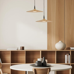 Platres Dome Pendant Ceiling Light Nature Wood - Black Matt LED 3000K - thumbnail 2