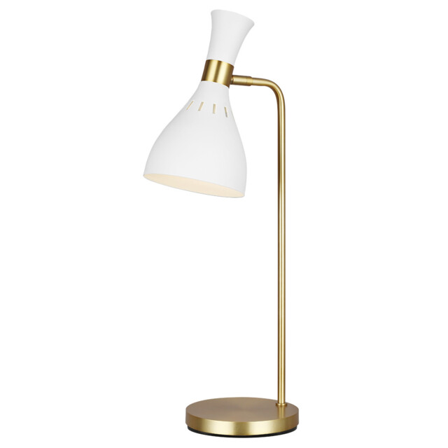 Joan 1 Light Table Lamp, Matt White, Matt White , Burnished Brass, E27 - image 1