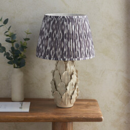 Layered Leaf Ivory Crackle Glaze Table Lamp with Pearl Grey Fabric Ikat Shade 35cm B22 - thumbnail 3