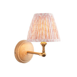 Wood Wing Ash Wood Wall Light with Peachy Keen Fabric Leaf Shade 16cm B22 - thumbnail 1