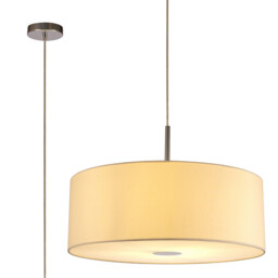 Baymont Polished Chrome E27 Single Pendant With 60cm x 22cm Faux Silk Shade, Ivory Pearl/White Laminate