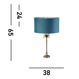 Palm Table Lamp Antique Nickel, Teal Velvet Shade - thumbnail 3