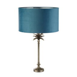 Palm Table Lamp Antique Nickel, Teal Velvet Shade - thumbnail 2