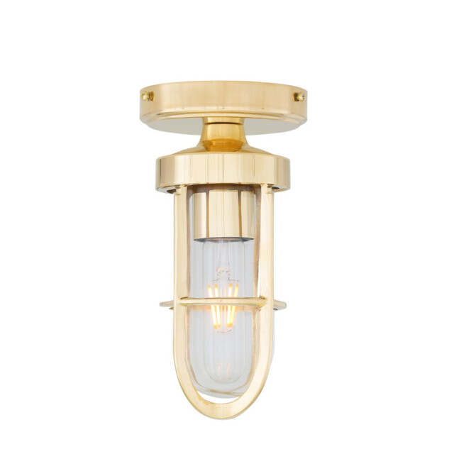 Oregon-A Outdoor Cage Well Glass Light, Natural Brass, Clear Glass, IP65