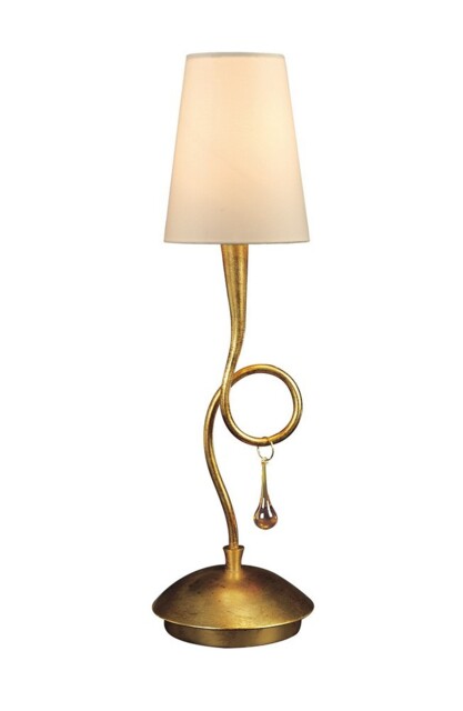 Paola Table Lamp 1 Light E14, Gold Painted with Cream Shade & Amber Glass Droplets - image 1