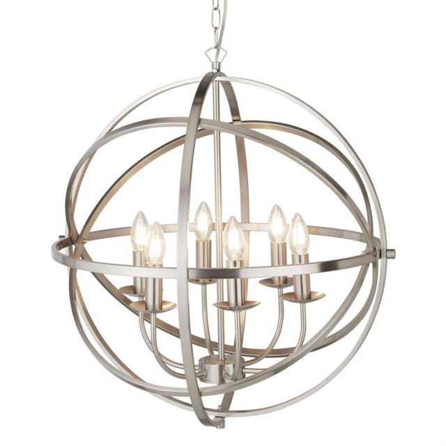 Orbit 6 Light Spherical Ceiling Pendant Satin Silver, E14 - image 1