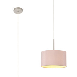 Baymont Satin Nickel E27 Single Pendant With 30cm x 17cm Dual Faux Silk Shade, Taupe/Halo Gold