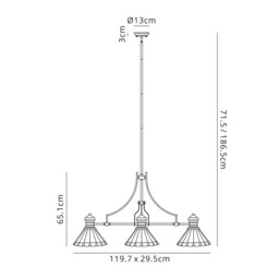 Schroon 3 Light Telescopic Ceiling Pendant E27 With 30cm Tiffany Shade, Antique Brass, Red, Crystal - thumbnail 2