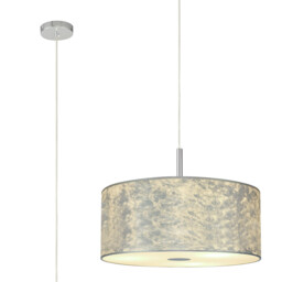 Baymont Polished Chrome 3 Light E27 Single Pendant With 50cm x 20cm Silver Leaf Shade