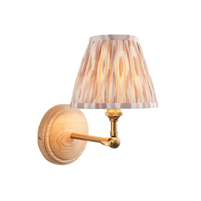 Wood Wing Ash Wood Wall Light with Neutral Print Fabric Ikat Shade 16cm B22 - image 1