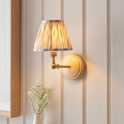 Wood Wing Ash Wood Wall Light with Neutral Print Fabric Ikat Shade 16cm B22 - thumbnail 2