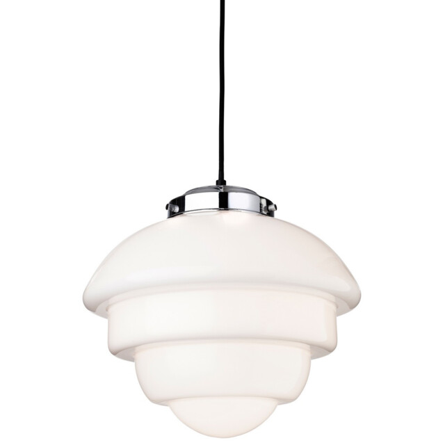 Art 1 Light Ceiling Pendant Chrome, Opal White Glass, E27 - image 1