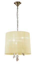 Tiffany Ceiling Pendant 3+3 Light E14+G9, Antique Brass with Soft Bronze Shade & Clear Crystal - thumbnail 3