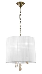 Tiffany Ceiling Pendant 3+3 Light E14+G9, Antique Brass with Soft Bronze Shade & Clear Crystal - thumbnail 5
