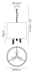 Tiffany Ceiling Pendant 3+3 Light E14+G9, Antique Brass with Soft Bronze Shade & Clear Crystal - thumbnail 2