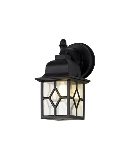 Horicon Down Square Criss Cross Wall Lamp, 1 x E27, IP44, Sand Black, Clear Seeded Glass, 2yrs Warranty - image 1
