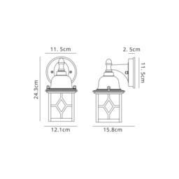 Horicon Down Square Criss Cross Wall Lamp, 1 x E27, IP44, Sand Black, Clear Seeded Glass, 2yrs Warranty - thumbnail 2