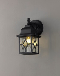Horicon Down Square Criss Cross Wall Lamp, 1 x E27, IP44, Sand Black, Clear Seeded Glass, 2yrs Warranty - thumbnail 3