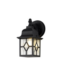 Horicon Down Square Criss Cross Wall Lamp, 1 x E27, IP44, Sand Black, Clear Seeded Glass, 2yrs Warranty