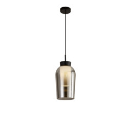 Nora Single Pendant, 1 Light Adjustable E27, Black/Black Marble/Chrome Glass With Frosted Inner - thumbnail 3