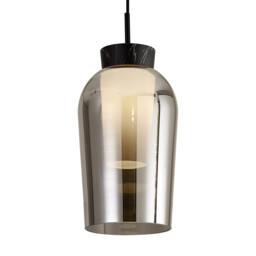 Nora Single Pendant, 1 Light Adjustable E27, Black/Black Marble/Chrome Glass With Frosted Inner - thumbnail 5
