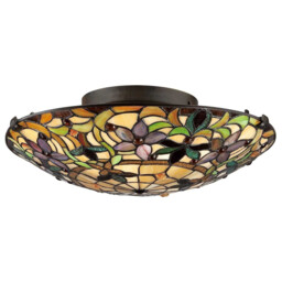 Kami 2 Light Tiffany Flush Mount Ceiling Light Vintage Bronze, E27 - thumbnail 5