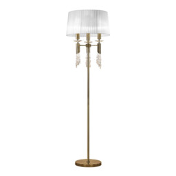 Tiffany Floor Lamp 3+3 Light E27+G9, Antique Brass With White Shade & Clear Crystal