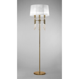 Tiffany Floor Lamp 3+3 Light E27+G9, Antique Brass With White Shade & Clear Crystal - thumbnail 2