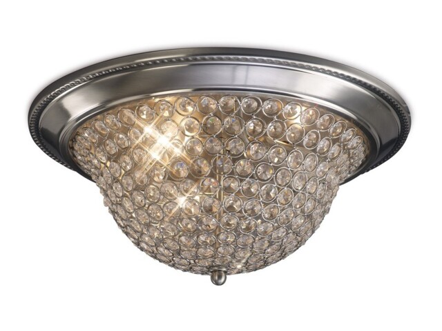 Paloma Flush Bowl Ceiling Large 3 Light Satin Nickel, Crystal - image 1