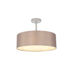 Baymont 45cm Polished Chrome 3 Light E27 Semi Flush Fixture, With 4cm x 15cm Faux Silk Shade, Grey