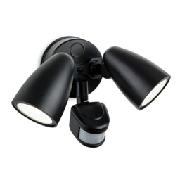 Security Outdoor Integrated LED PIR Motion Sensor Twin Wall Spotlight Black IP54 - thumbnail 1