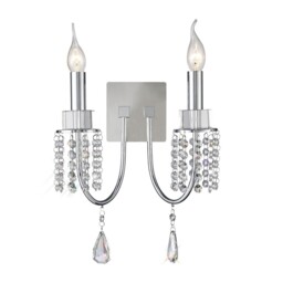 Emily Wall Lamp Switched 2 Candle Light Polished Chrome, Crystal