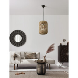 Griffin 27cm Dome Pendant Ceiling Light Dried Water Hyacinth Black Fabric Wire, Base LED E27 - thumbnail 2