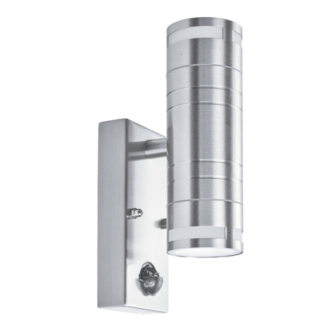 2 Light Outdoor PIR Up Down Wall Light Stainless Steel IP44, GU10 - image 1
