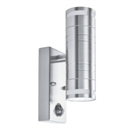 2 Light Outdoor PIR Up Down Wall Light Stainless Steel IP44, GU10 - thumbnail 1