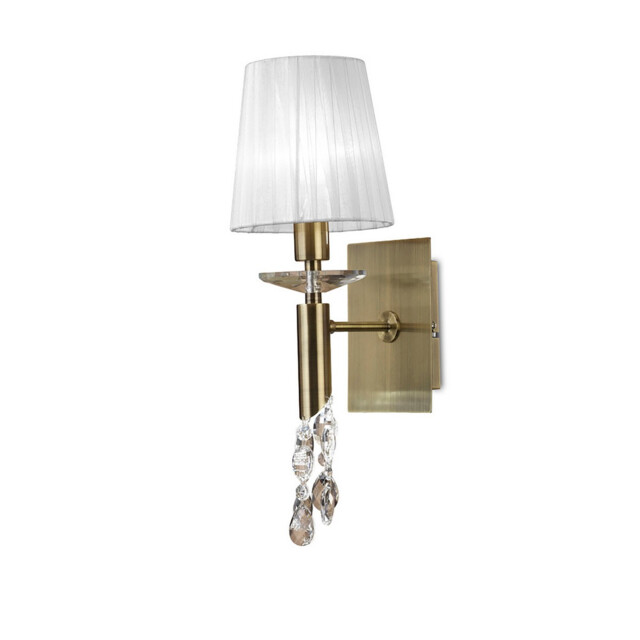 Tiffany Wall Lamp Switched 1+1 Light E14+G9, Antique Brass With White Shade & Clear Crystal - image 1