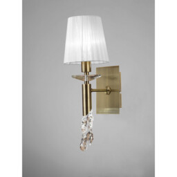 Tiffany Wall Lamp Switched 1+1 Light E14+G9, Antique Brass With White Shade & Clear Crystal - thumbnail 2