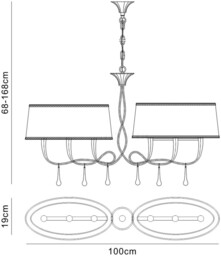Paola Ceiling Pendant 2 Arm 6 Light E14, Silver Painted with Black Shades & Black Glass Droplets - thumbnail 2