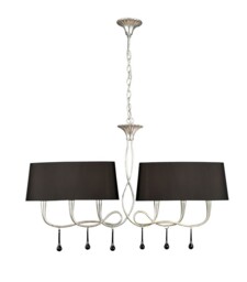 Paola Ceiling Pendant 2 Arm 6 Light E14, Silver Painted with Black Shades & Black Glass Droplets - thumbnail 1