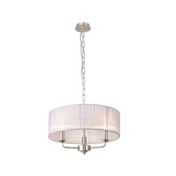 Banyan 3 Light Multi Arm Pendant With 45cm x 15cm Organza Shade Satin Nickel/Grey - thumbnail 1