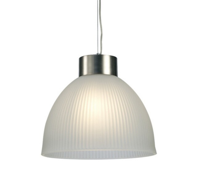 Hof Dome Ceiling Pendant E27, Satin Nickel, Frosted Ribbed Glass Shade - image 1